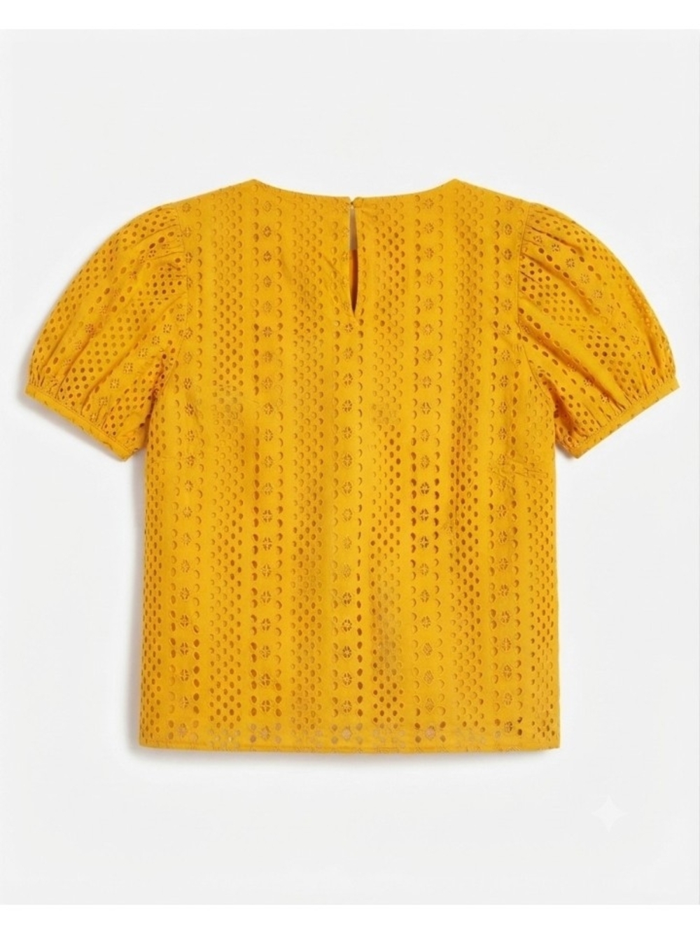 J. Crew Mustard Eyelet Puff-Sleeve Blouse